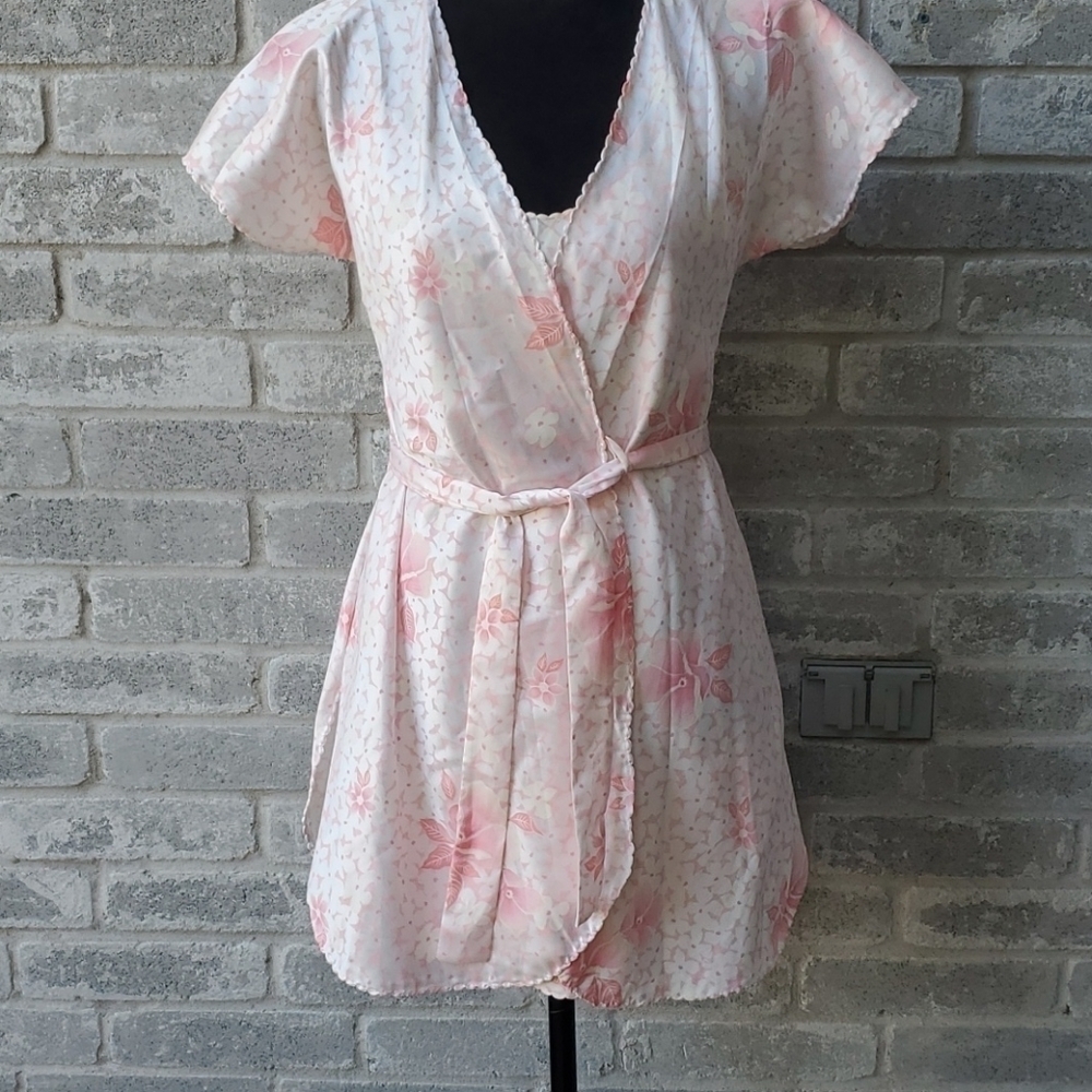 Sabrina Nightgown Robe Womens Small Pink White Set Floralcore